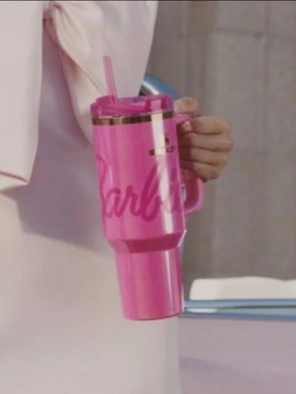 Barbie Hot Pink Travel Tumbler with Straw and Handle